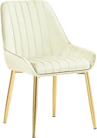 Scaun catifea dining PERLIA, bej/auriu, stofa catifelata/metal, 56x62x
