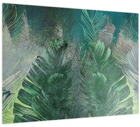 Tablou pe sticlă - Textura de beton cu frunze (70x50 cm)