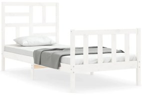 3193042 vidaXL Cadru de pat cu tăblie single, alb, lemn masiv