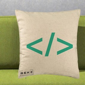 Perna Personalizata Cod HTML Turcoaz, 40x40 cm, Bej, Husa Detasabila, Perna Inclusa, BEKZ®