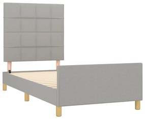Cadru de pat cu tablie, gri deschis, 90x190 cm, textil Gri deschis, 90 x 190 cm, Cu blocuri patrate