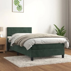 3141350 vidaXL Pat box spring cu saltea, verde închis, 100x200 cm, catifea