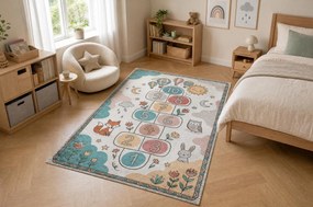 BAMBINO 61440 covor lavabil Grădină hopscotch, baloane, numere pentru copii anti-alunecare - crem / verde