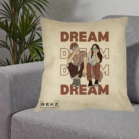 Perna Decorativa Dream Couple Aesthetic, 40x40 cm, Crem, Husa Detasabila, Perna Inclusa, BEKZ®