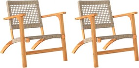 vidaXL Scaune de grădină, 2 buc., bej, poliratan și lemn de acacia