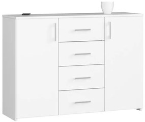 Comoda, placa laminata, 4 sertare, 4 rafturi, alb, 110x35x80 cm