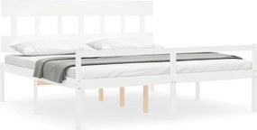 vidaXL Cadru de pat senior cu tăblie, 200x200 cm, alb, lemn masiv