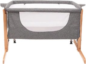 Patut co-sleeper pentru bebelusi, reglabil pe inaltime, picioare lemn, gri