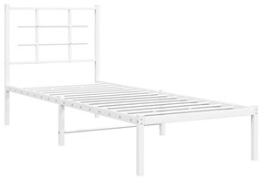 355600 vidaXL Cadru de pat metalic cu tăblie, alb, 75x190 cm