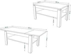 Mazzoni ASTI-R Stejar Artisan/Negru – MASĂ/MĂSUȚĂ CAFEA MODERNĂ CU BLAT EXTENSIBIL