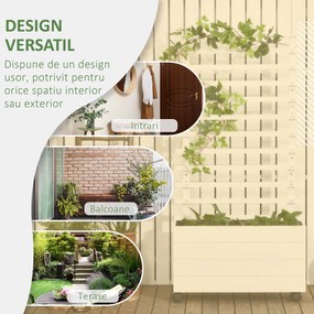 Outsunny Jardinieră Verticală Mobilă cu Suport pentru Plante Cățărătoare, din Lemn de Brad, 4 Roți, 76x30x155 cm, Alb | Aosom Romania