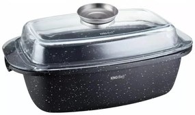 Oala tip roaster pentru cuptor si plita Kinghoff KH 1608, 5,5 litri, Capac cu dozator, Finisaj marmura, Inductie, Negru