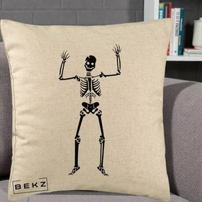 Perna Decorativa Halloween Schelet Dansator, 40x40 cm, Bej, Husa Detasabila, Perna Inclusa, BEKZ®