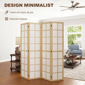 HOMCOM Paravan cu 4 Panouri Pliabile, Separator de Camere Autoportant, Ecran de Intimitate Interior pentru Sufragerie, Dormitor, 160 x 170cm | Aosom Romania