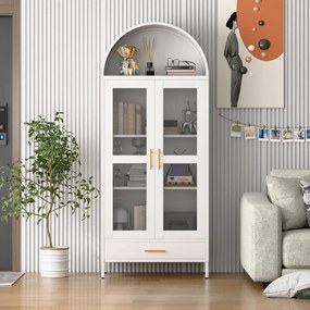 DUA205 - Vitrina 80 cm, Dulap rotund pentru birou, Biblioteca Living, Rafturi Dormitor, Dining, Hol - Alb