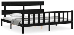 3193295 vidaXL Cadru pat cu tăblie 200x200 cm, negru, lemn masiv