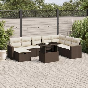 vidaXL Set canapele de grădină cu perne, 9 piese, maro, poliratan