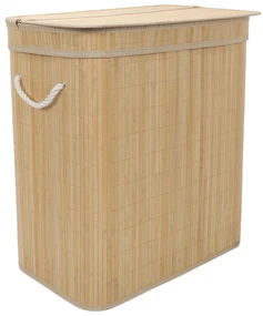 Coș de rufe din bambus, cu două compartimente, 100 l