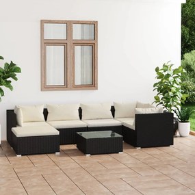 3101815 vidaXL Set mobilier de grădină cu perne, 7 piese, negru, poliratan