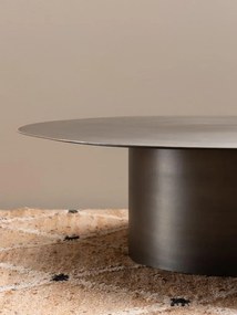 Set 2 măsuțe de cafea rotunde din metal, gri, cu bază cilindrică și muchie aurie, finisaj periat, 35 x 120 cm, „Calgary”