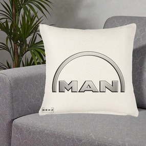 Perna Personalizata cu emblema MAN, 40x40 cm, Crem Reliefat, Husa Detasabila, Perna Inclusa, BEKZ®