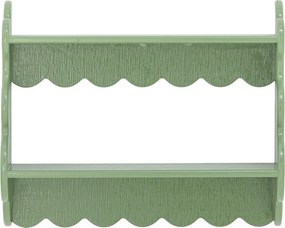 Raft vintage din lemn masiv verde, cu bordură decorativă, „Salla", 49,5 x 15 x 40,5 cm