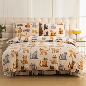 Lenjerie cocolino COLORED CATS crem Dimensiunile lenjeriei: 2 buc 70 x 90 cm | 200 x 220 cm