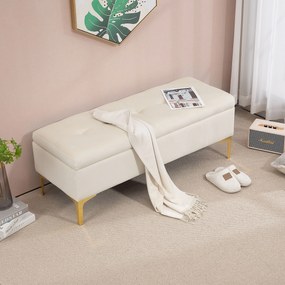 HOMCOM Bancă cu Spațiu de Depozitare, suportând până la 120kg, 120x44x44,5cm, Bej | Aosom Romania