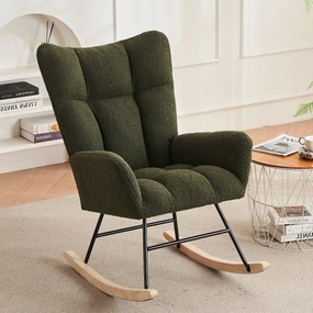 Scaun balansoar modern cu spătar înalt și brațe, țesătură din catifea Teddy confortabilă, potrivit pentru living, dormitor și spații interioare, Verde