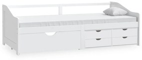322170 vidaXL Pat de zi, 3 locuri, cu sertare, alb, 90x200 cm, lemn masiv pin