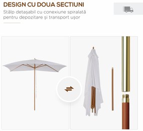 Outsunny Umbrelă de Grădină 2x3m Parasolar Impermeabil din Lemn Lacuit cu Copertină Detașabilă Alb | Aosom Romania