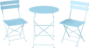Outsunny Set bistro de grădină pliabil 3 piese, masă bistro cu 2 scaune, șezut cu lamele, picioare duble în X, albastru deschis | Aosom Romania