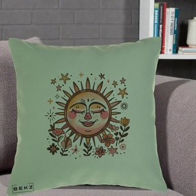 Perna Decorativa Soare Retro Boho Floral, 40x40 cm, Verde, Husa Detasabila, Perna Inclusa, BEKZ®