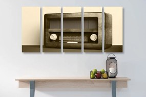 Tablou 5-piese retro radio în design sepia