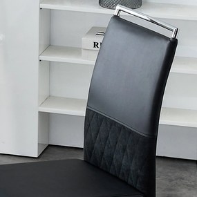 Set de 2 Scaune moderne pentru sufragerie, cu spătar înalt, din PU și material textil, pentru Bucătărie și birou, Negru