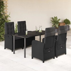 vidaXL Set mobilier de grădină cu perne, 5 piese, negru, poliratan