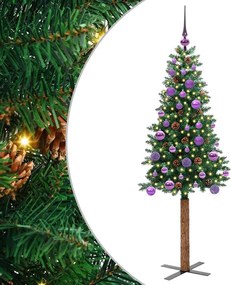 vidaXL Brad de Crăciun subțire Verde 150 cm PVC și lemn de PIN masiv