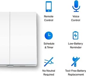 Întrerupător inteligent pentru iluminat, cu 2 butoane, alimentat cu 2x AAA