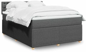 vidaXL Pat box spring cu saltea, gri închis, 140x190 cm, textil