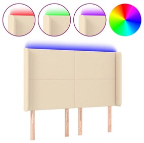 vidaXL Tăblie de pat cu LED, crem, 147x16x118/128 cm, textil
