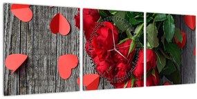 Tablou - cu buchet de flori (cu ceas) (90x30 cm)