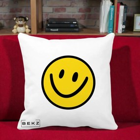 Perna Decorativa Smiley Face Galben Clasic, 40x40 cm, Alba Mata, Husa Detasabila, Perna Inclusa, BEKZ®