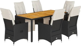 vidaXL Set mobilier de grădină cu perne, 7 piese, negru, poliratan