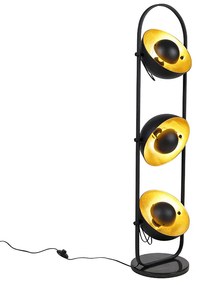 Lampă de podea industrială neagră cu auriu 3 lumini - Magnax