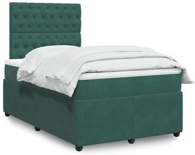 vidaXL Pat box spring cu saltea, verde închis, 120x200 cm, catifea