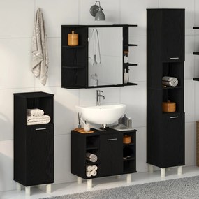 vidaXL Set de mobilier pentru baie 4 piese, stejar negru din lemn prelucrat