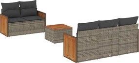 vidaXL Set mobilier grădină cu perne, 6 piese, gri, poliratan
