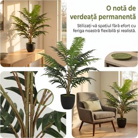 HOMCOM Plantă Artificială de Ferigă cu 20 de Frunze din PEVA, Ramuri Flexibile, Ghiveci Negru din PP și Ciment, Verde | Aosom Romania
