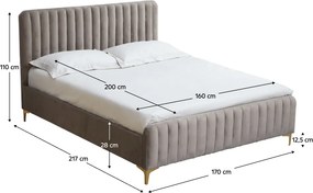 Pat, gri maro Taupe/gold crom auriu, 160x200, KAISA