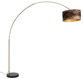 Lampa arcada moderna din alama cu baza din marmura neagra si abajur leopard 50 cm - XXL